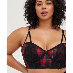 TORRID  UNLINED LONGLINE STRAPPY BRALETTE - PLAID RED SIZE 2